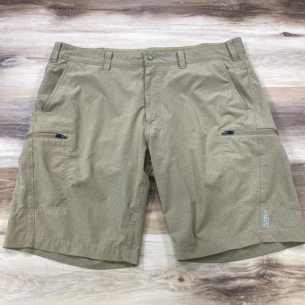 Eddie Bauer Flexion Amphib Shorts Mens 38 Gorpcore Polyester Stretch Tan Brown